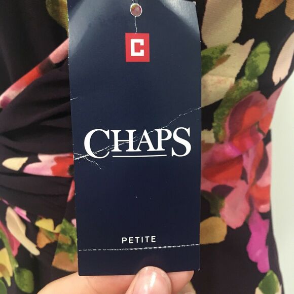 NWT Chaps faux wrap style dress Petite S purple pink floral stretch sleeveless - Picture 5 of 6